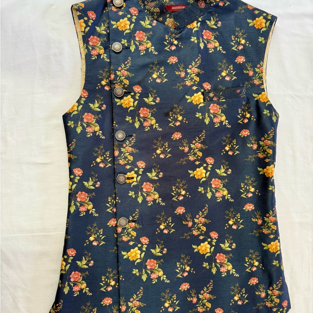 Indian attire (Koti), Floral Sleeveless Button-Up Vest